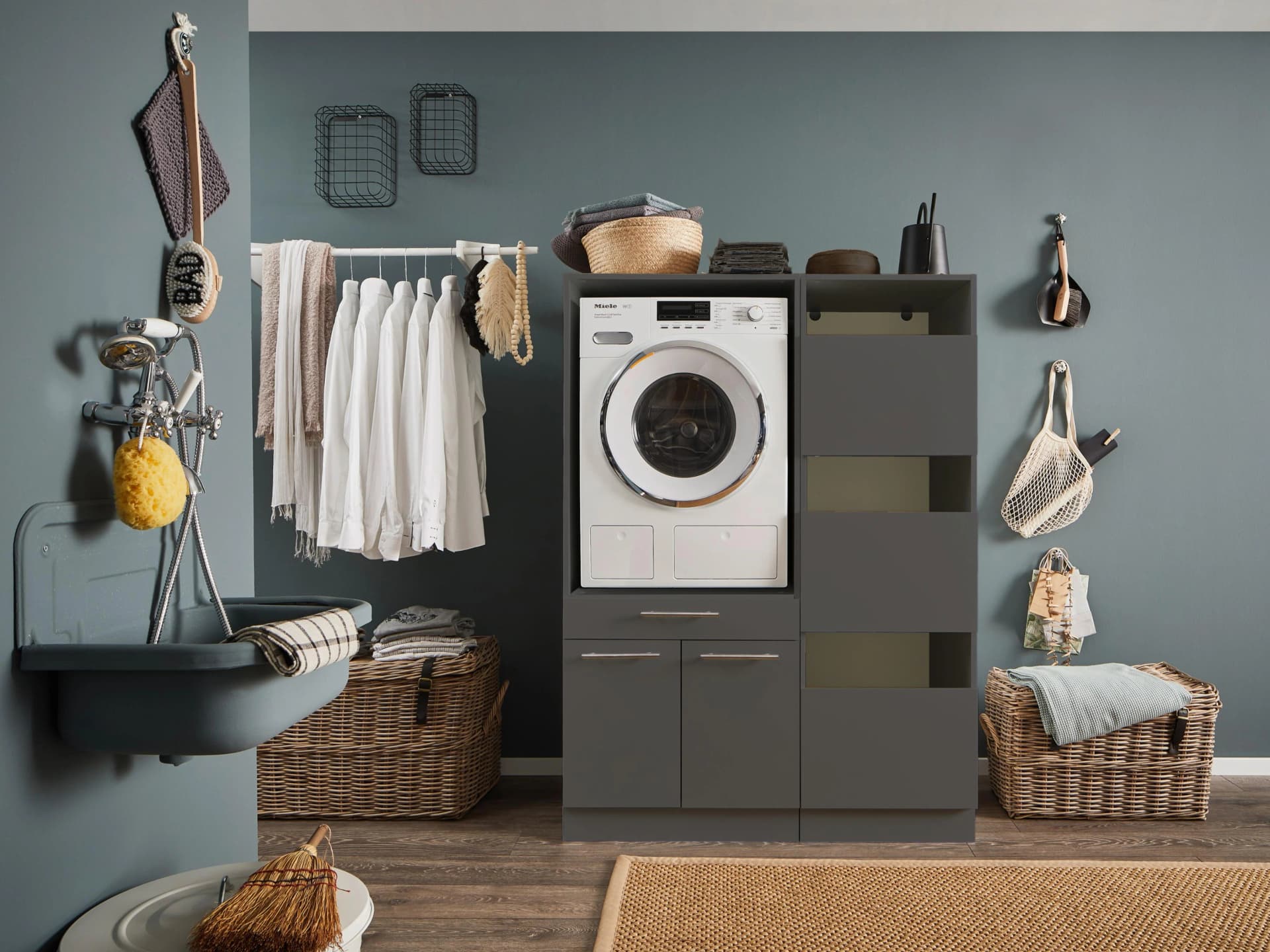 LAUNDREEZY Mehrzweckschrank-Set Anthrazit Holzwerkstoff Softclose