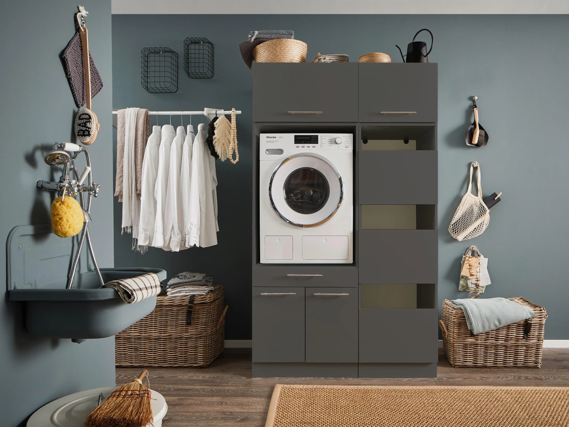LAUNDREEZY Mehrzweckschrank-Set Anthrazit Holzwerkstoff Softclose