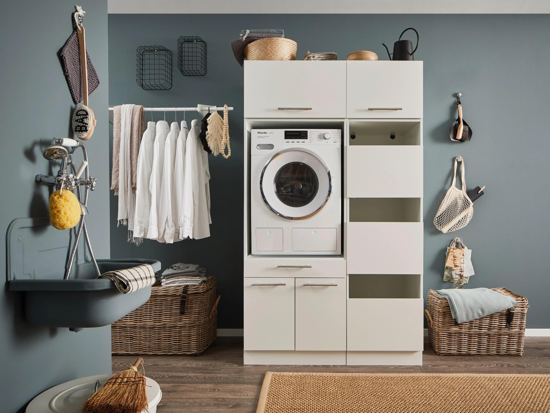 LAUNDREEZY Mehrzweckschrank-Set Weiß Holzwerkstoff Softclose