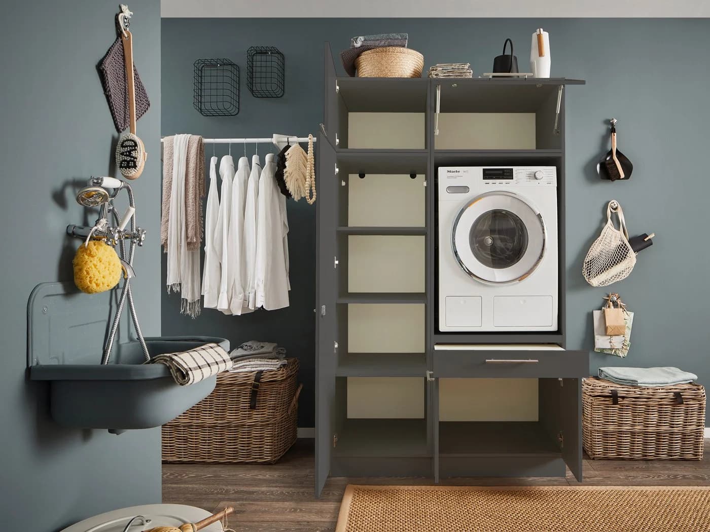 LAUNDREEZY Mehrzweckschrank-Set Anthrazit Holzwerkstoff Softclose