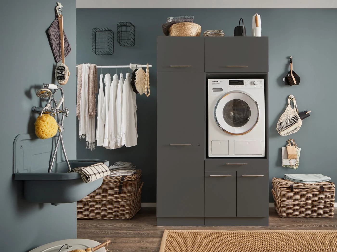 LAUNDREEZY Mehrzweckschrank-Set Anthrazit Holzwerkstoff Softclose - Bild 2
