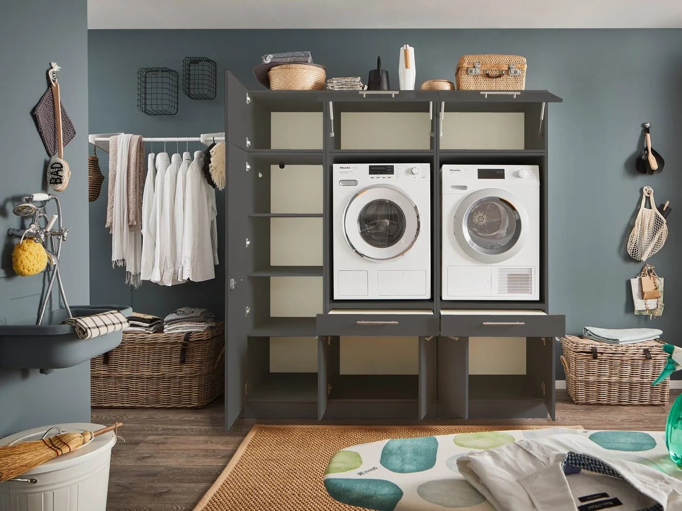 LAUNDREEZY Mehrzweckschrank-Set Anthrazit Holzwerkstoff Softclose