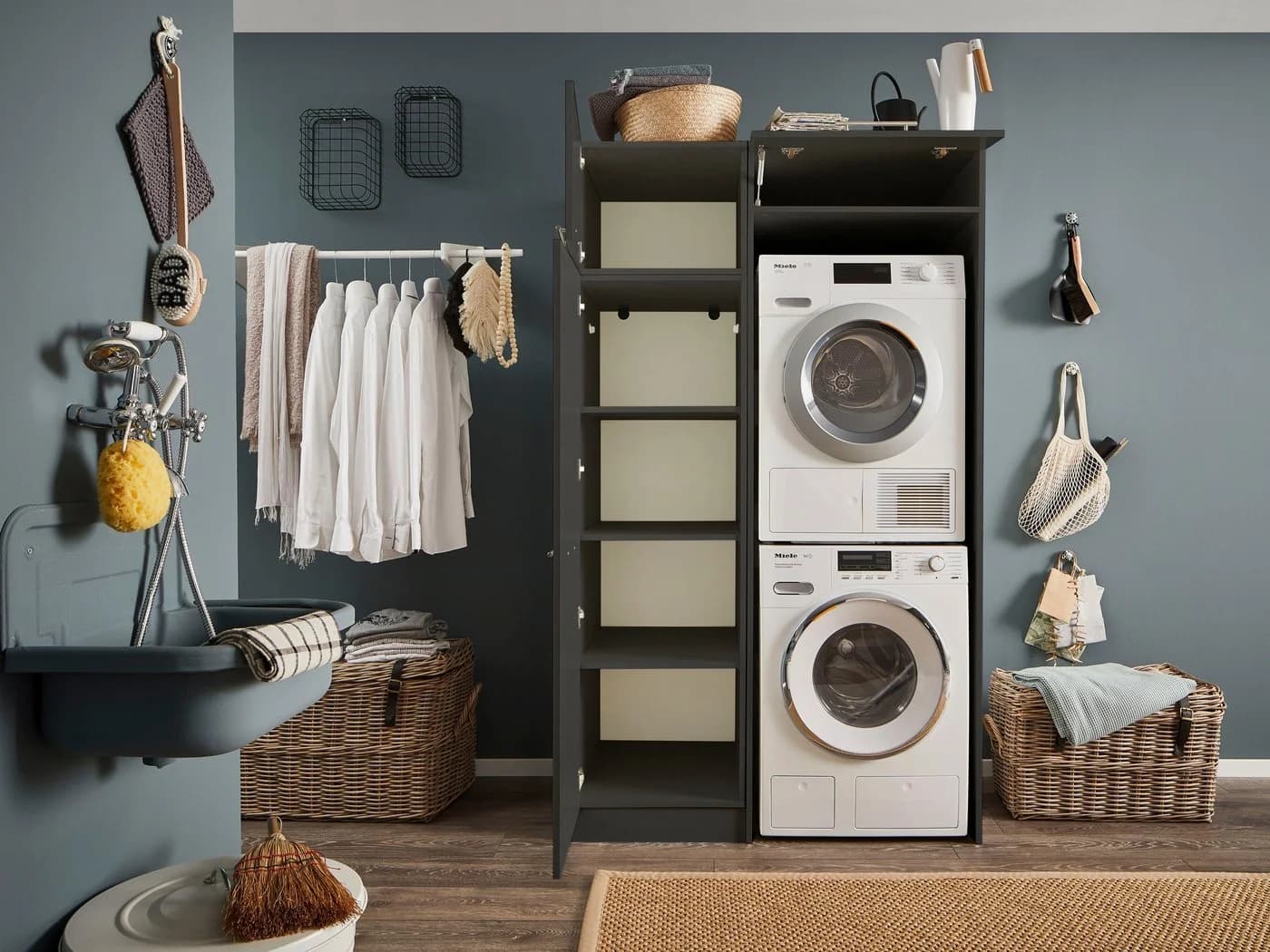 Laundreezy Mehrzweckschrank Set Anthrazit Holzwerkstoff Softclose
