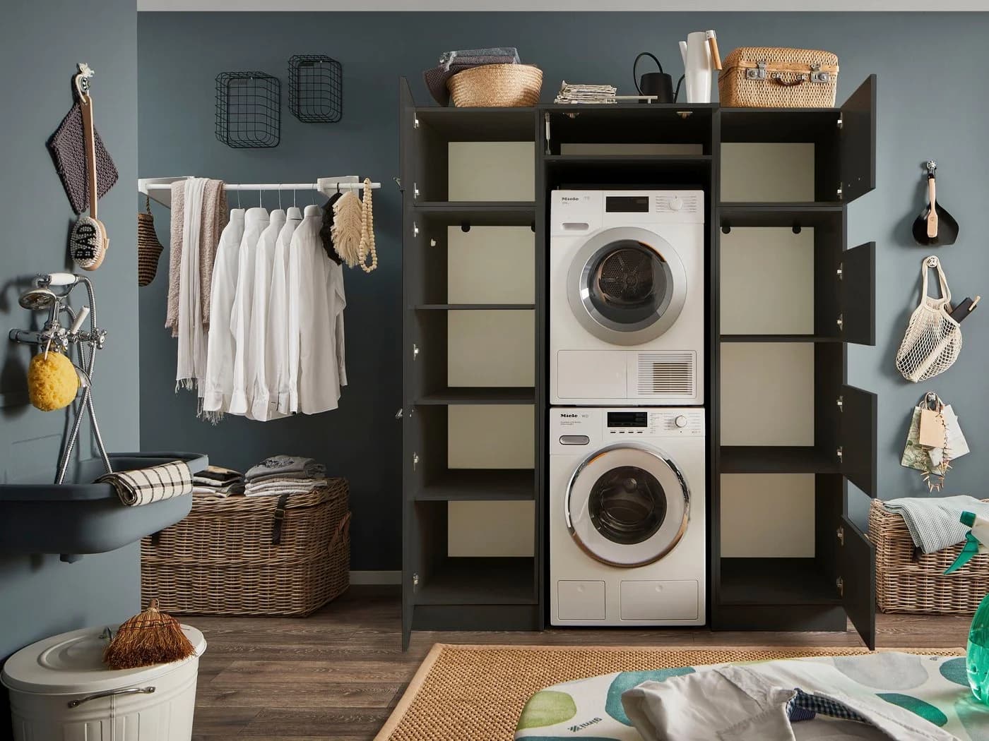 Laundreezy Mehrzweckschrank-Set Anthrazit mit Softclose