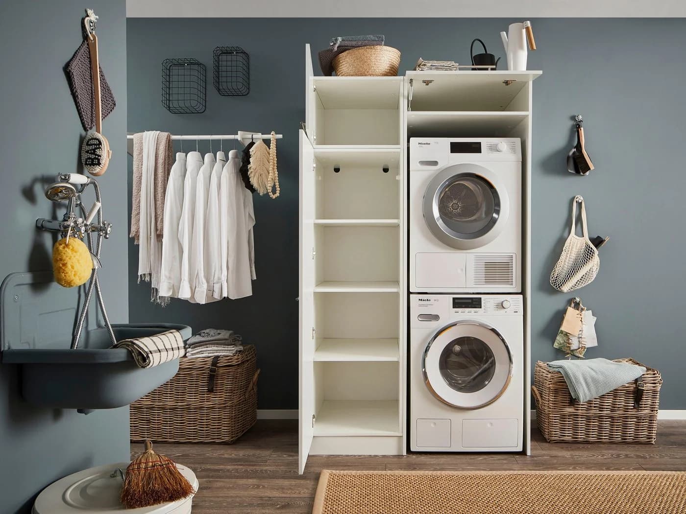 Laundreezy Mehrzweckschrank Weiß Holzwerkstoff Softclose