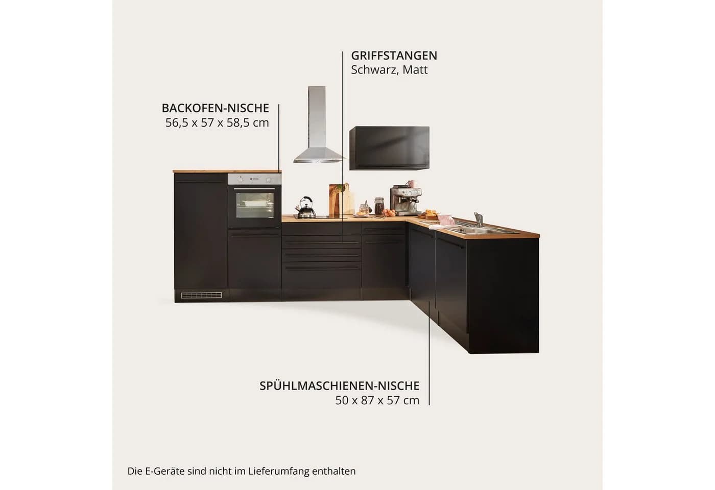 BASIC by Balculina Winkelküche Jazz Schwarz Matt Eichefarben - Bild 3