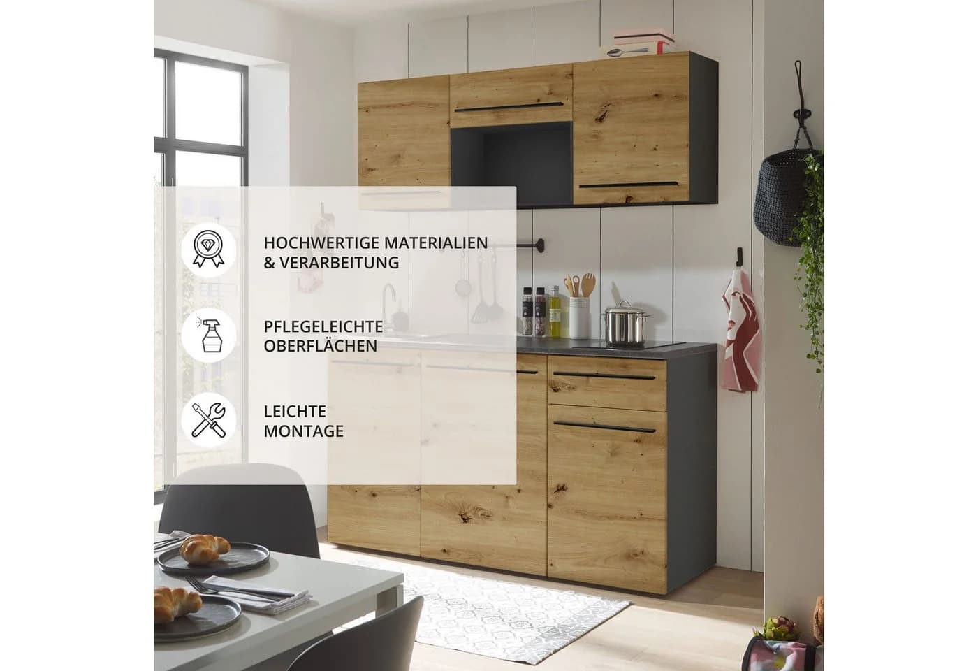 BASIC by Balculina Jazz Singleküche mit E-Geräten Anthrazit Eiche Artisan - Bild 4