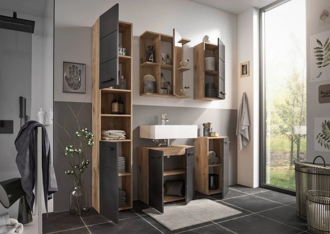 BASIC by Balculina Spiegelschrank Vista 60x71x20 cm Schwarz Matt Viking Oak - Bild 5