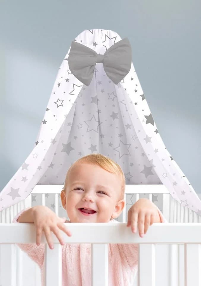 Amilian Betthimmel Grau 100% Baumwolle für Babybett & Wiege - Bild 4
