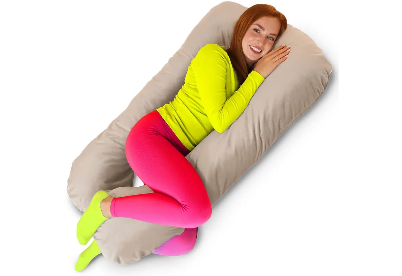 Amilian Seitenschläferkissen Stillkissen XXL Schwangerschaftskissen Beige - Bild 2