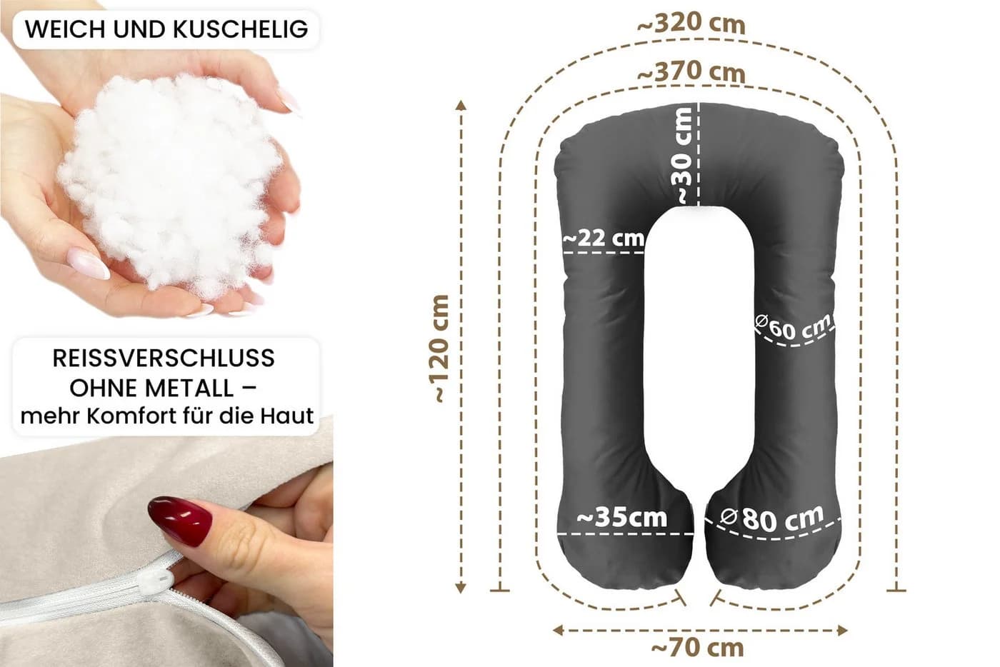 Amilian Seitenschläferkissen Stillkissen XXL Schwangerschaftskissen Beige - Bild 3
