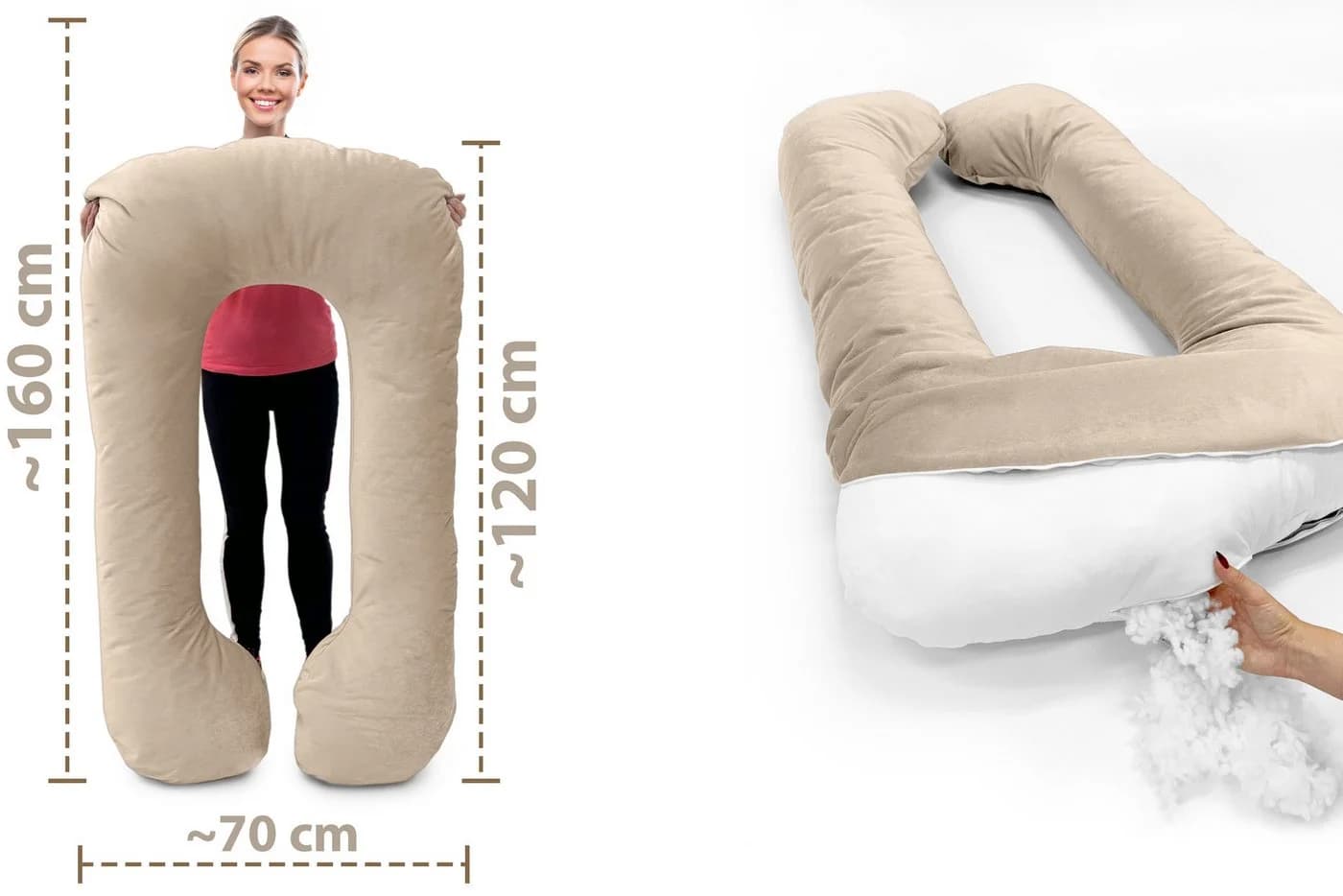 Amilian Seitenschläferkissen Stillkissen XXL Schwangerschaftskissen Beige - Bild 4