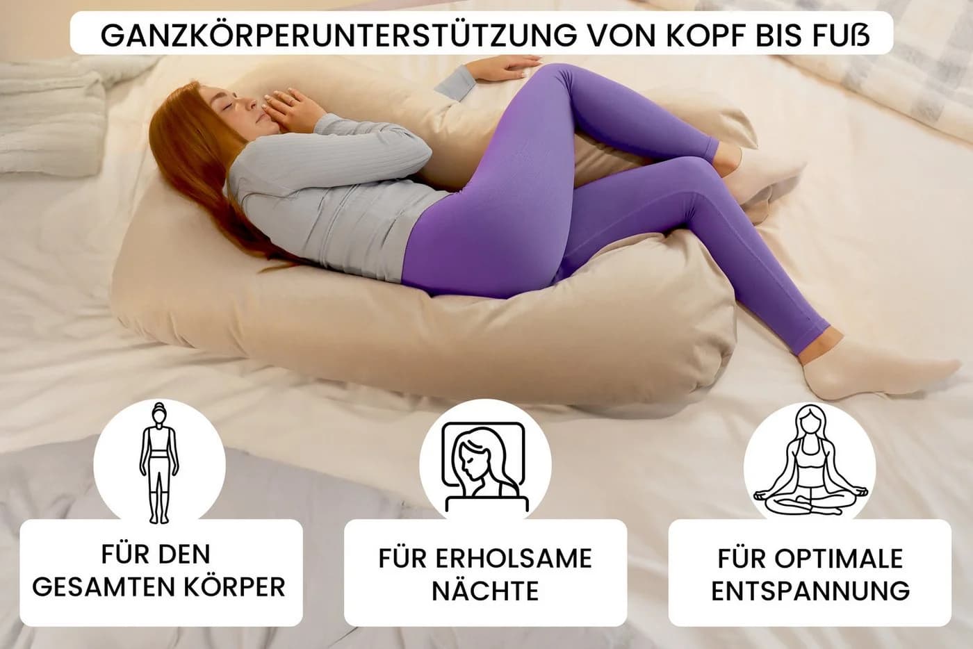 Amilian Seitenschläferkissen Stillkissen XXL Schwangerschaftskissen Beige - Bild 5