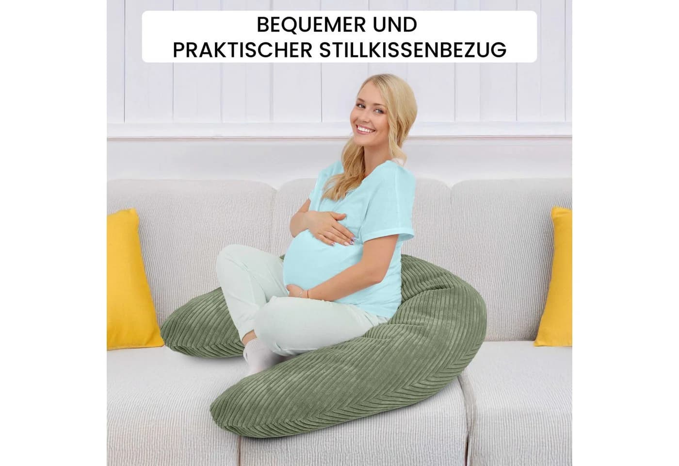Amilian Stillkissenbezug 170 cm Grün - Weicher Kissenbezug für Schwangerschaft