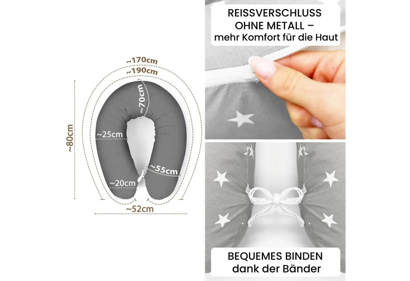 Amilian Stillkissenbezug 170 cm Grau 100% Baumwolle - Bild 3