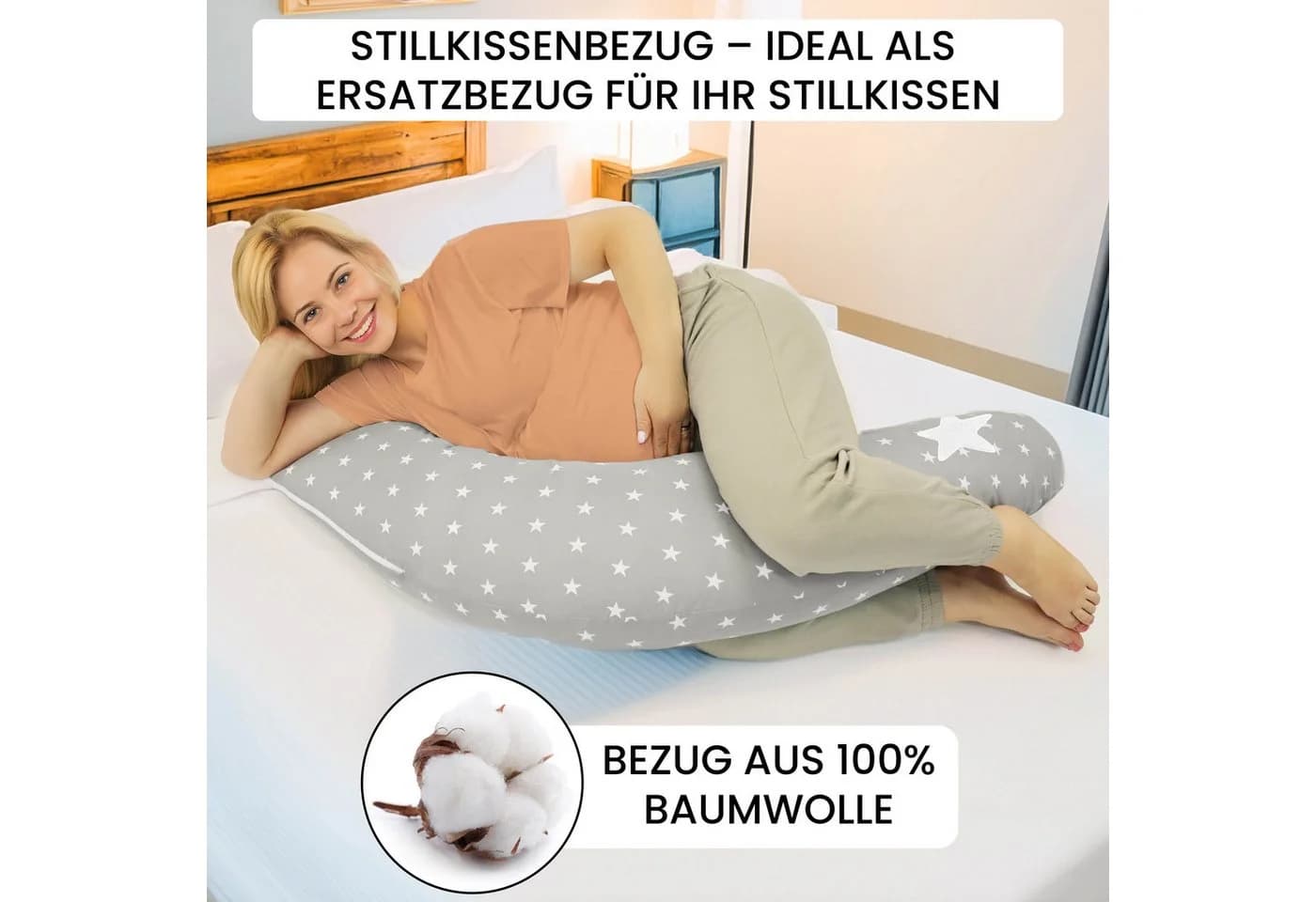 Amilian Stillkissenbezug 170 cm Grau 100% Baumwolle - Bild 4
