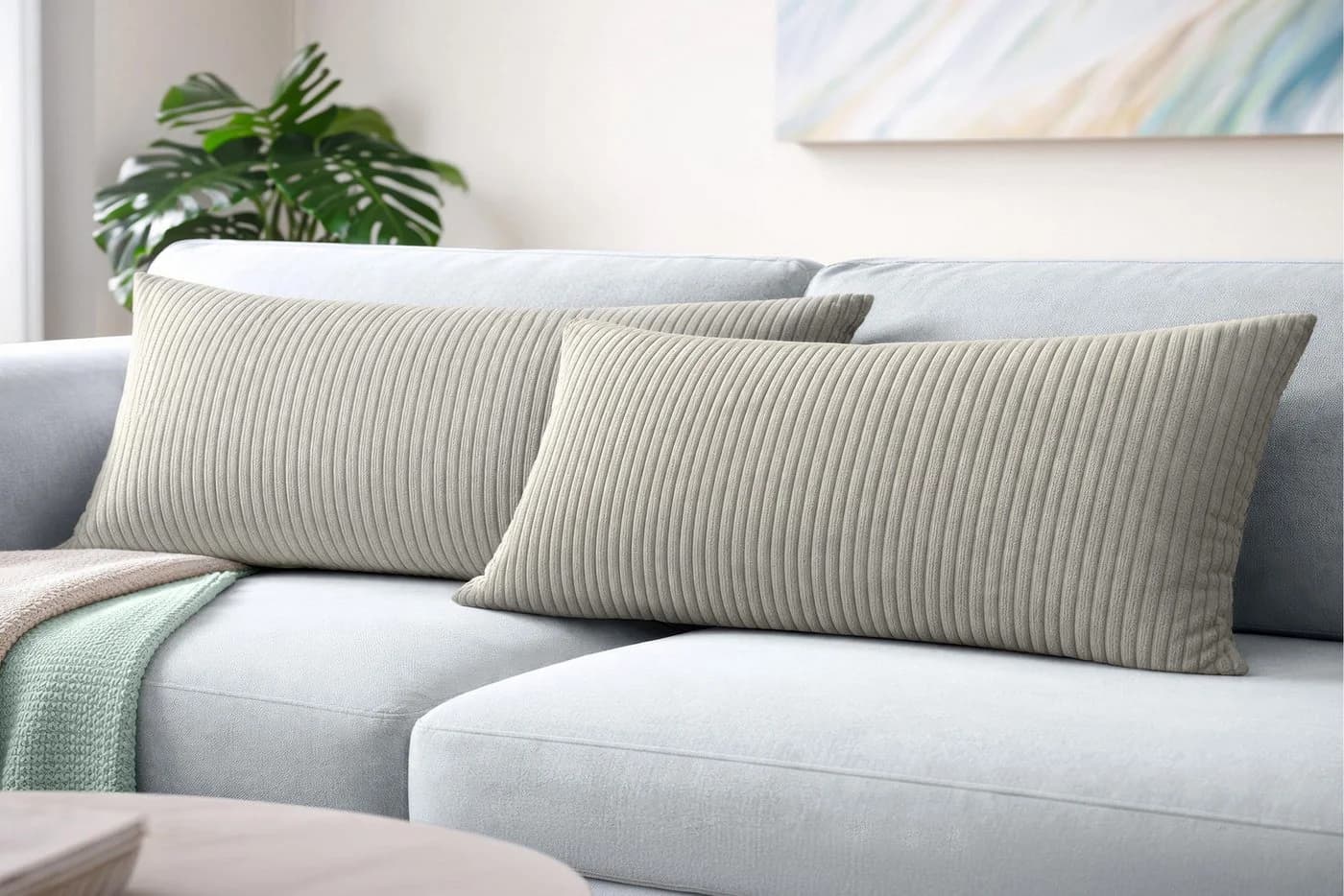 Amilian Kissenbezug 40x80 cm 2er Set Cord-Optik Beige Hotelverschluss - Bild 2
