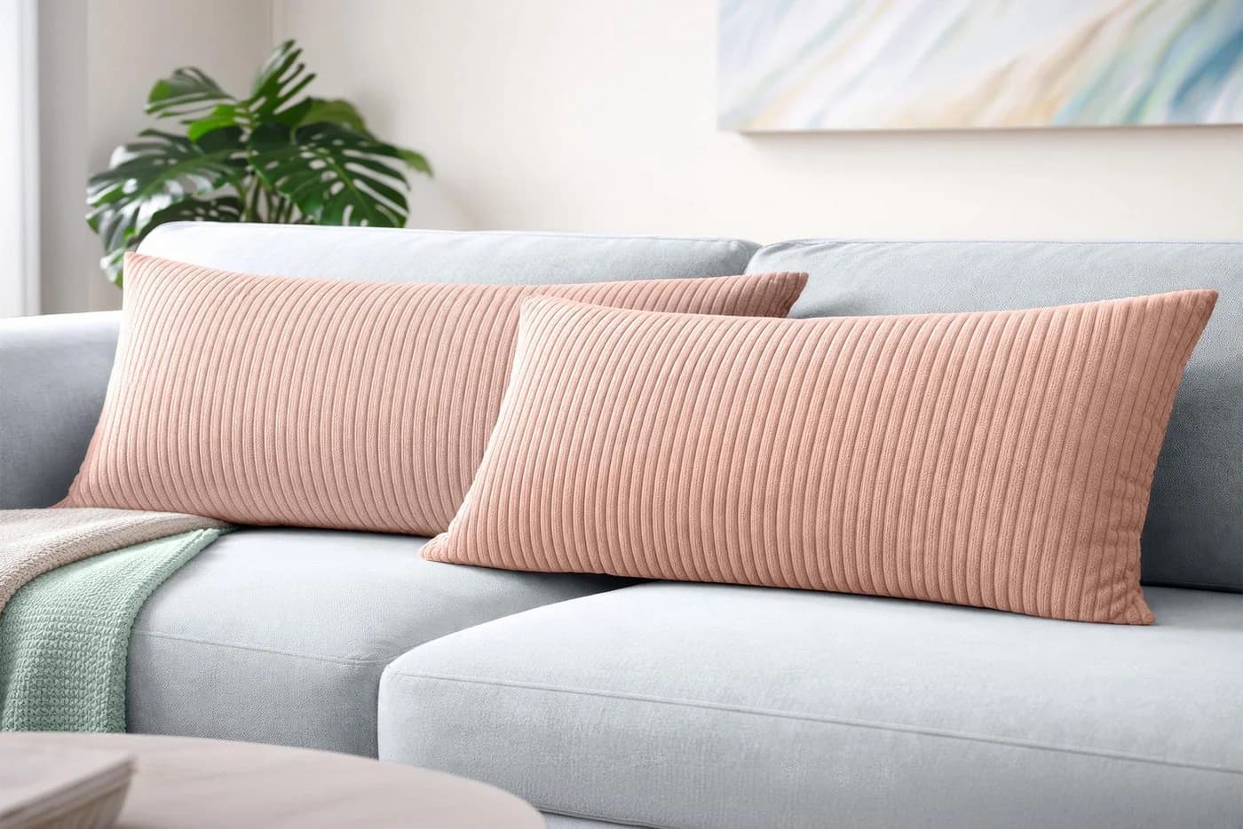Amilian Kissenbezüge 40x80 cm 2er Set Rosa Cord-Optik Hotelverschluss - Bild 2