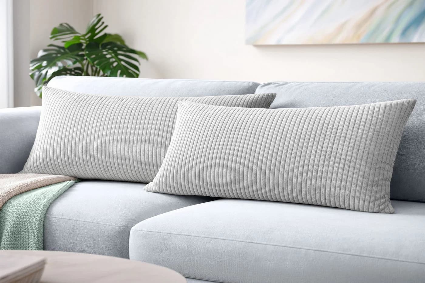Amilian Kissenbezüge 40x80 cm 2er Set Grau Cord-Optik Hotelverschluss - Bild 2