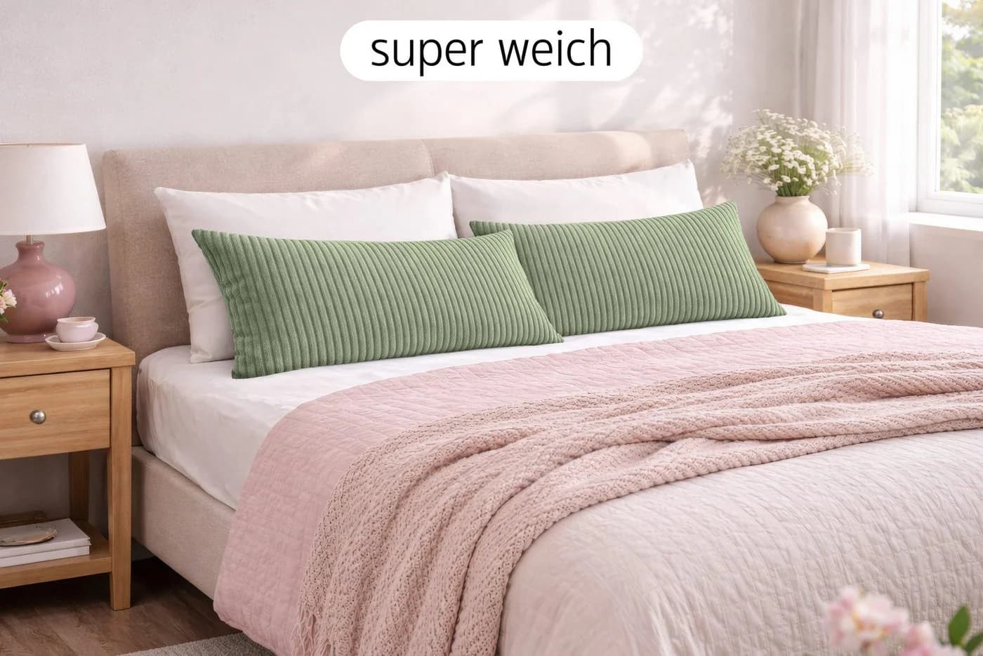 Amilian Kissenbezüge 40x80 cm 2er Set Cord-Optik Grün Hotelverschluss