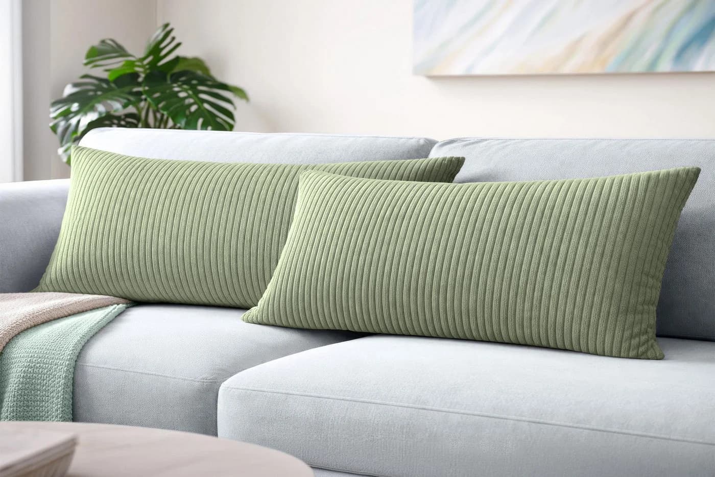 Amilian Kissenbezüge 40x80 cm 2er Set Cord-Optik Grün Hotelverschluss - Bild 2