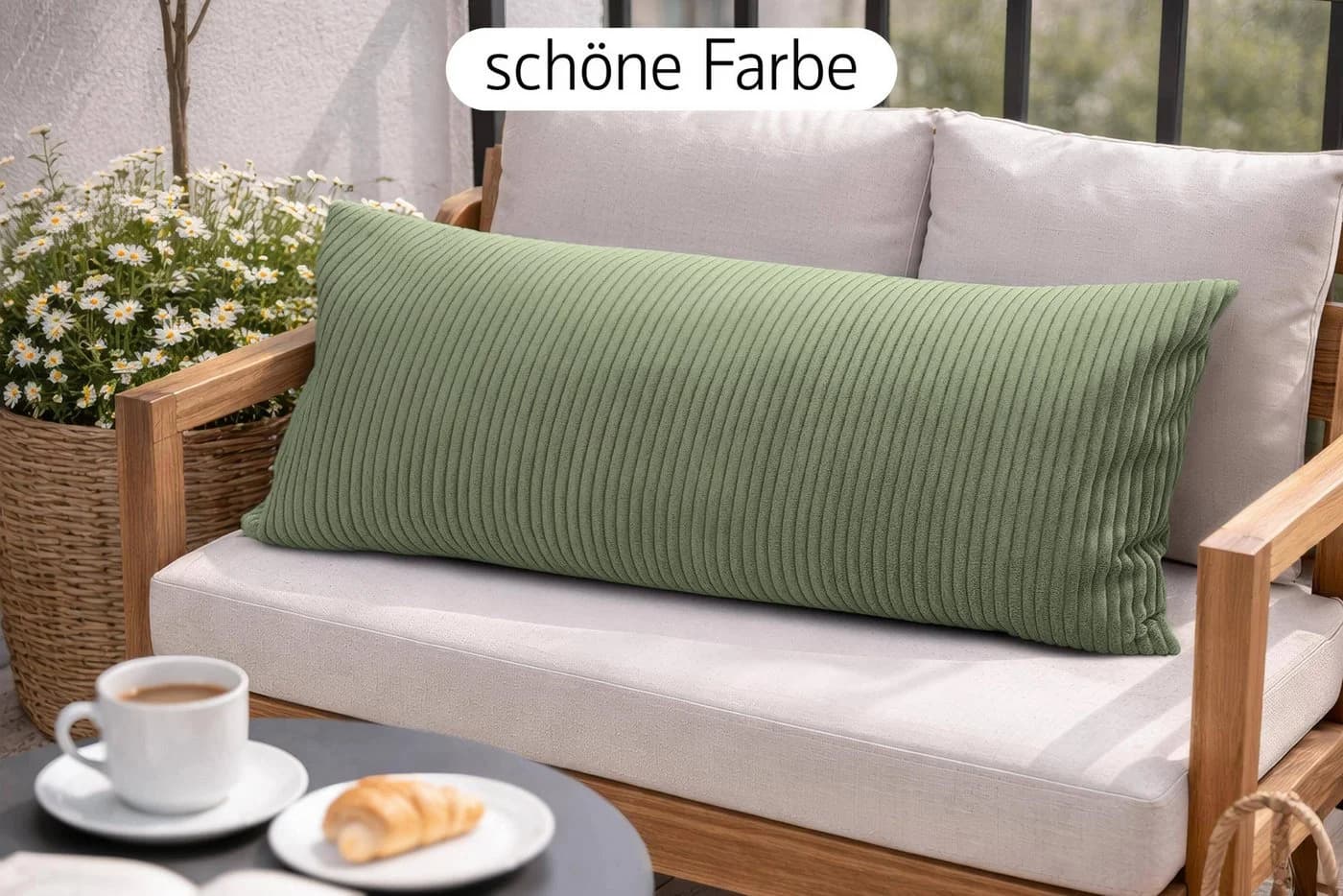 Amilian Kissenbezüge 40x80 cm 2er Set Cord-Optik Grün Hotelverschluss - Bild 4