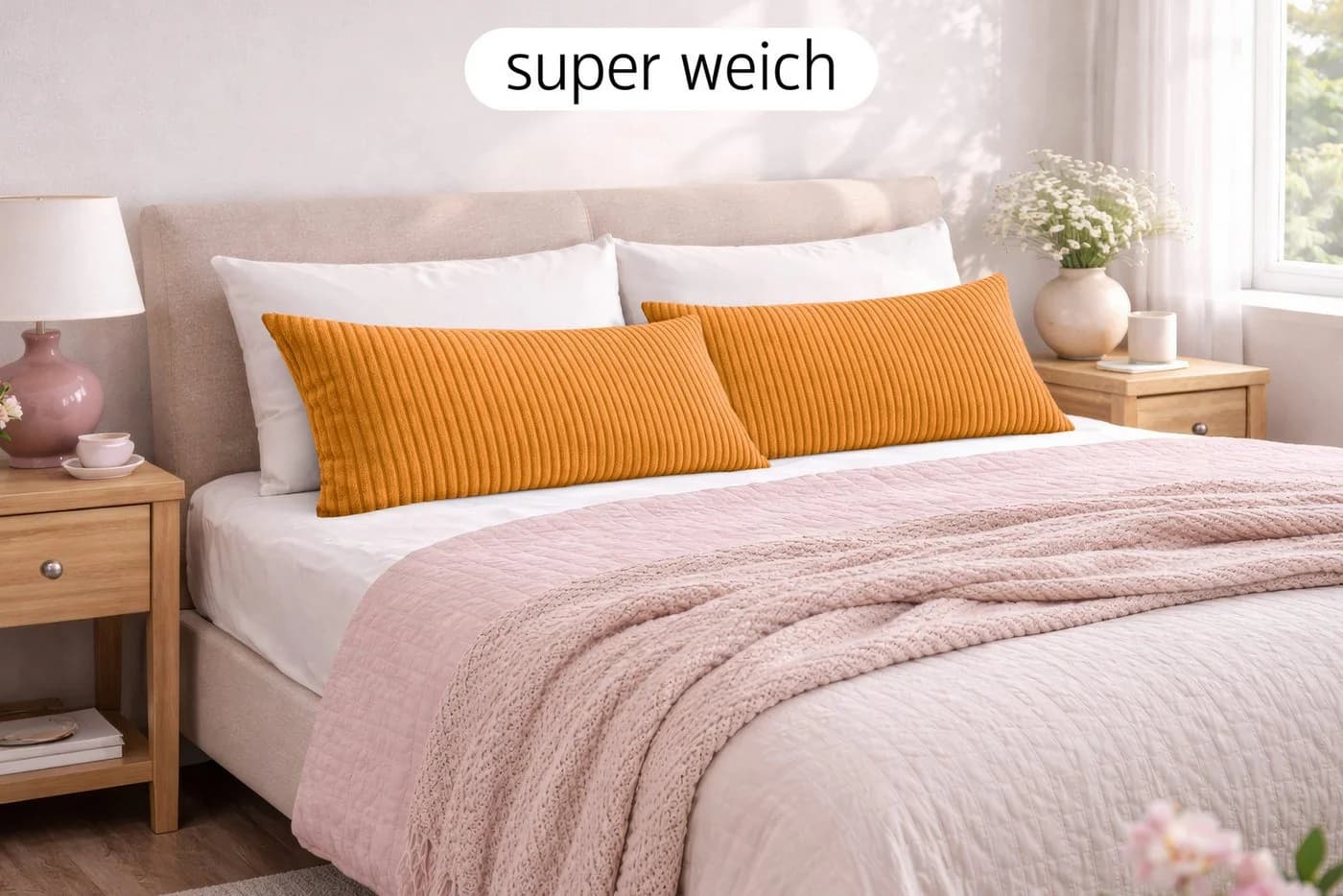 Amilian Kissenbezüge 40x80 cm 2er Set Cord-Optik Hotelverschluss Orange