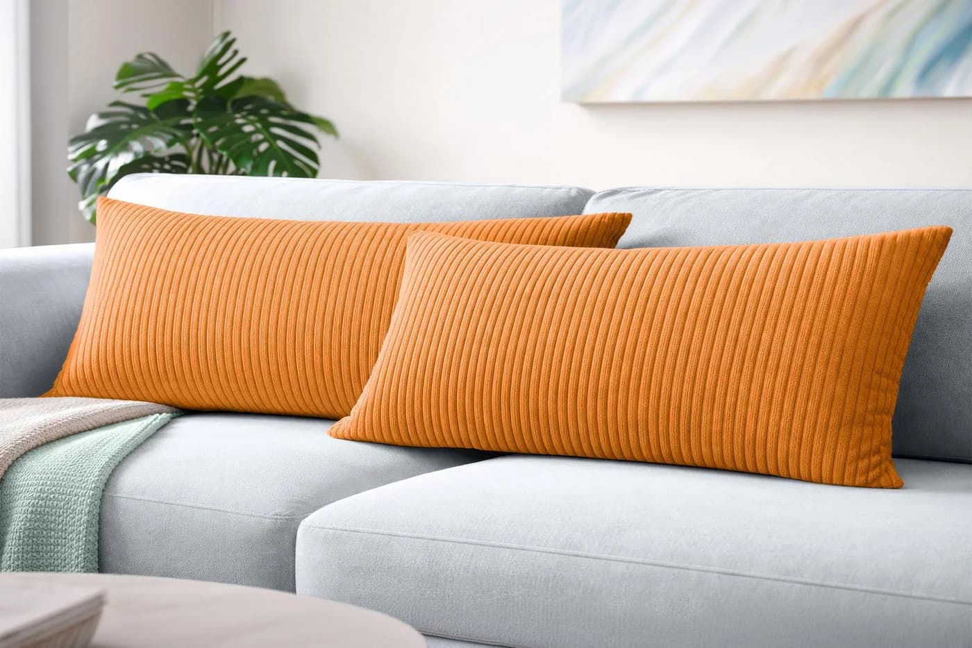 Amilian Kissenbezüge 40x80 cm 2er Set Cord-Optik Hotelverschluss Orange - Bild 2