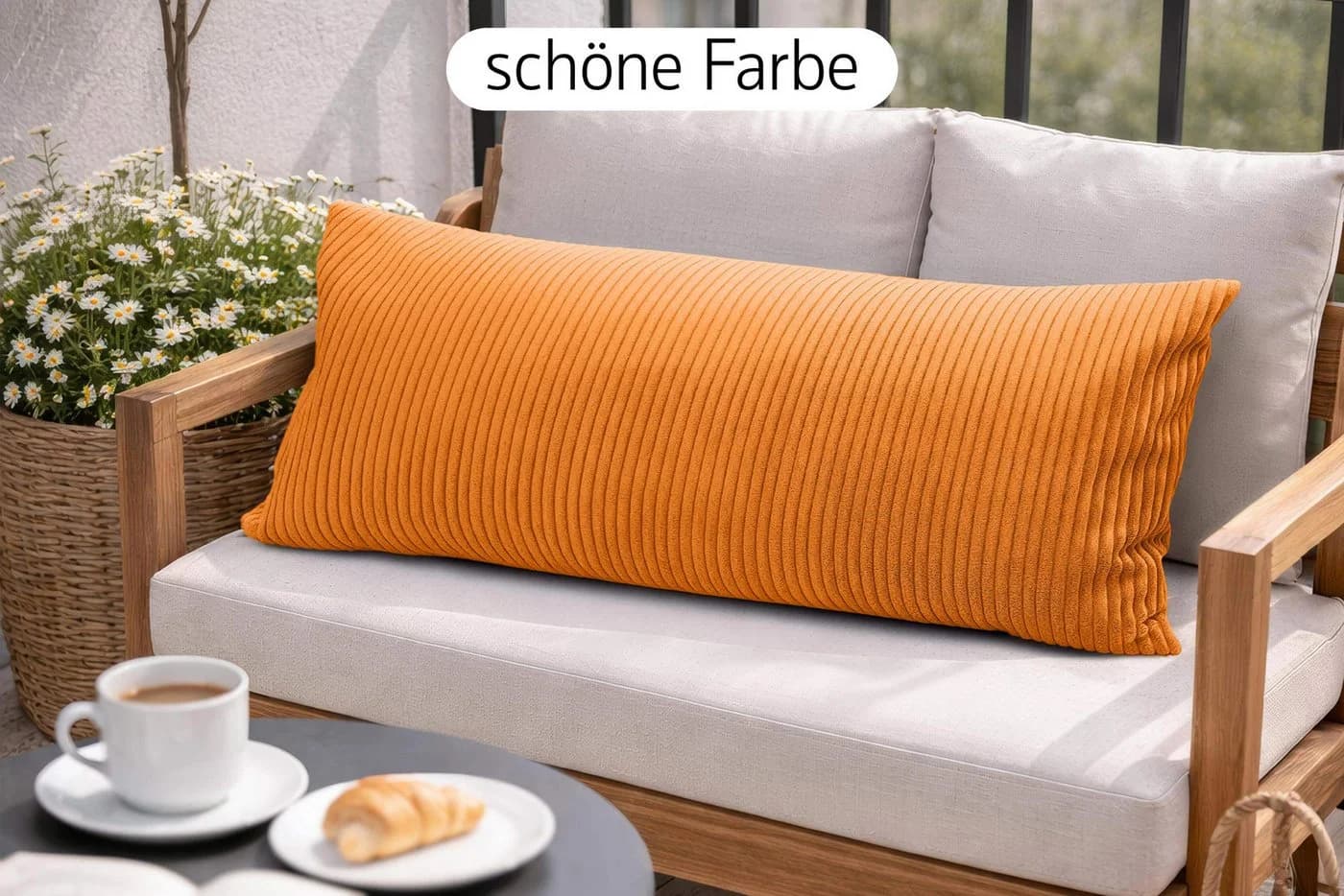 Amilian Kissenbezüge 40x80 cm 2er Set Cord-Optik Hotelverschluss Orange - Bild 4