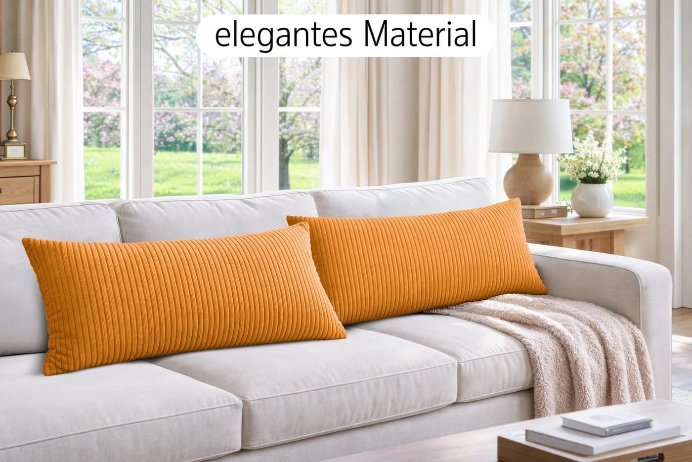 Amilian Kissenbezüge 40x80 cm 2er Set Cord-Optik Hotelverschluss Orange - Bild 5
