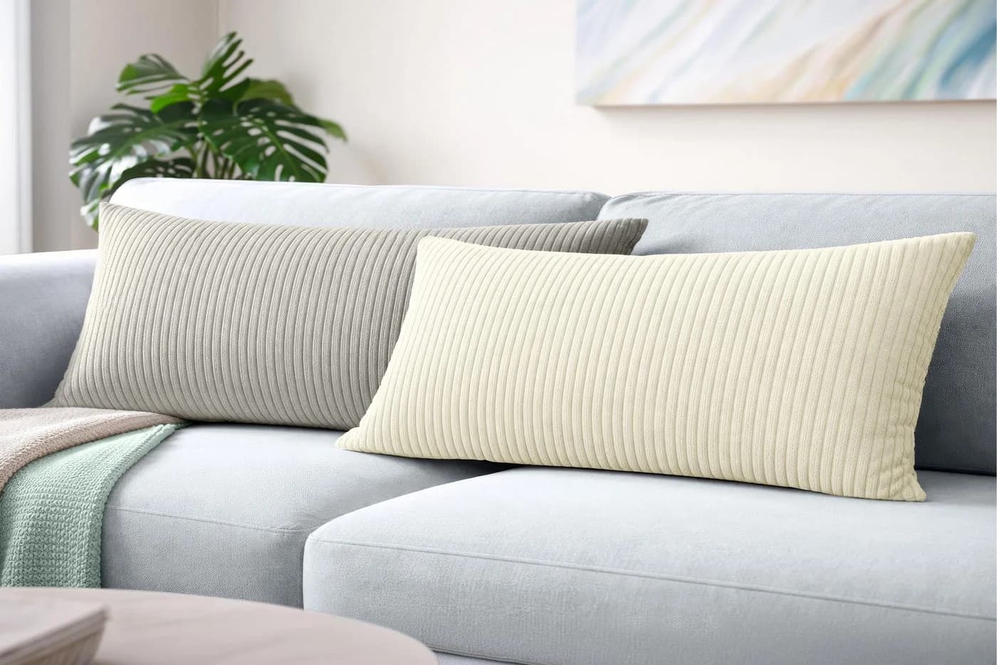 Amilian Kissenbezüge 40x80 cm 2er Set Cord-Optik Beige Hotelverschluss - Bild 2