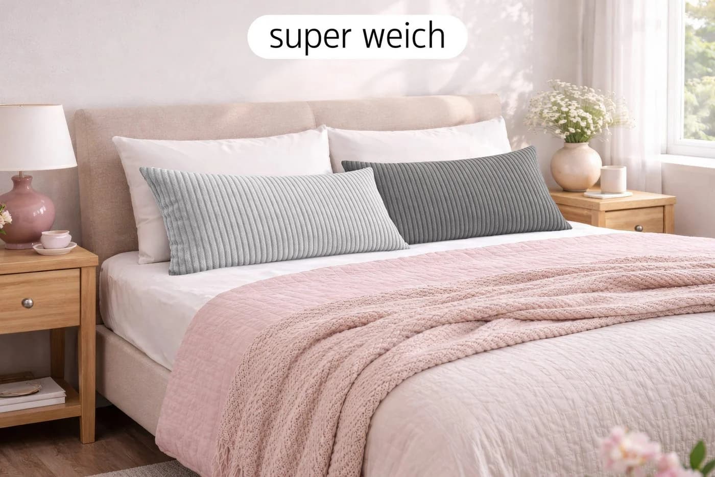 Amilian Kissenbezüge 40x80 cm 2er Set Hotelverschluss Grau