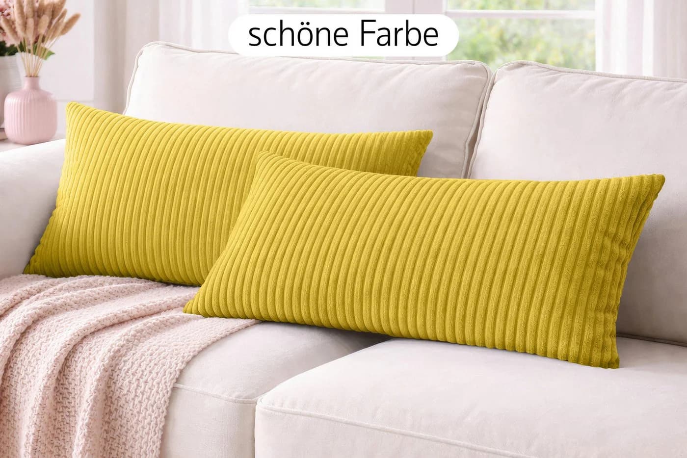 Amilian Dekokissen 40x80 cm mit Füllung Gelb - Bild 4