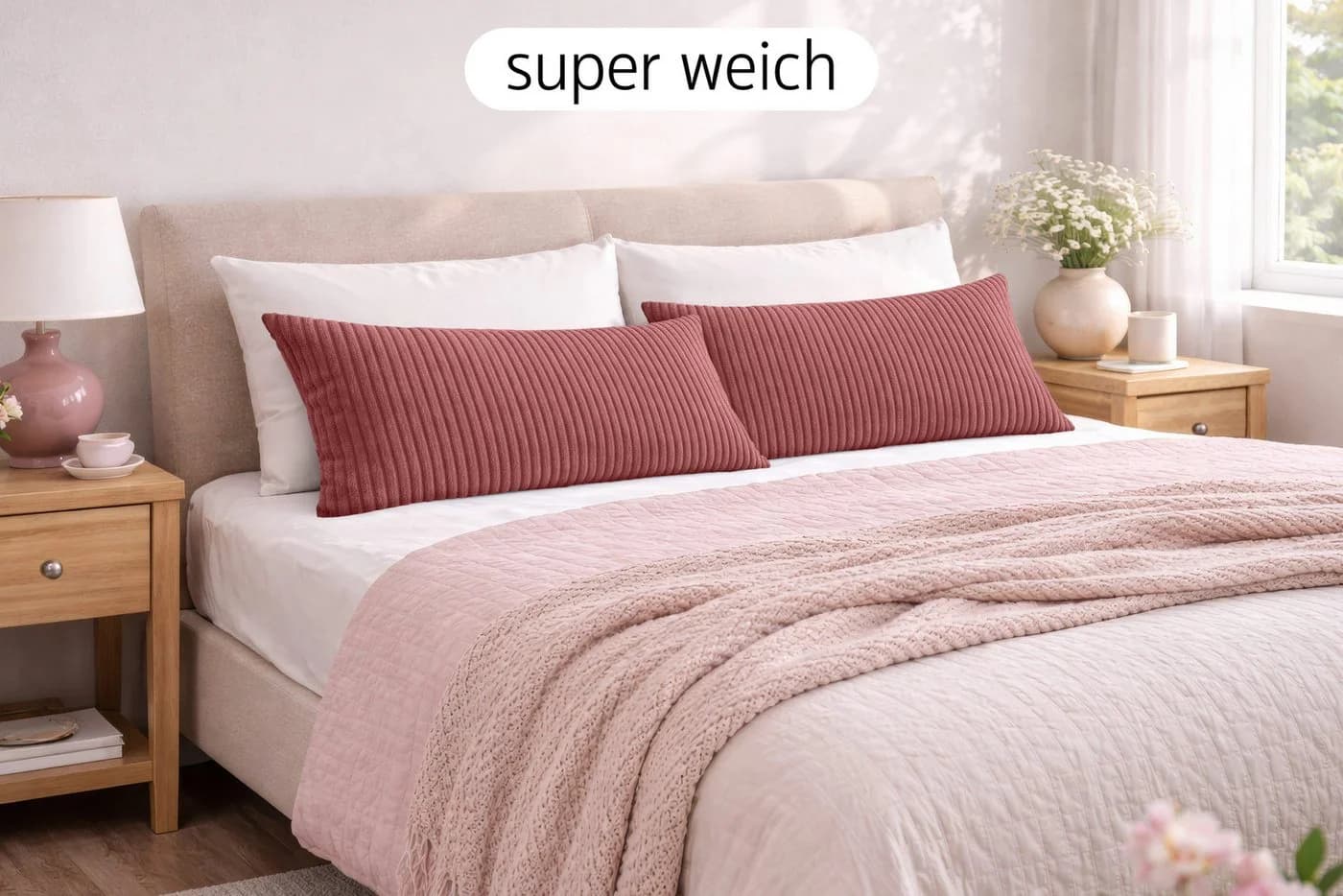 Amilian Kissenbezug 40x80 cm Rosa mit Hotelverschluss