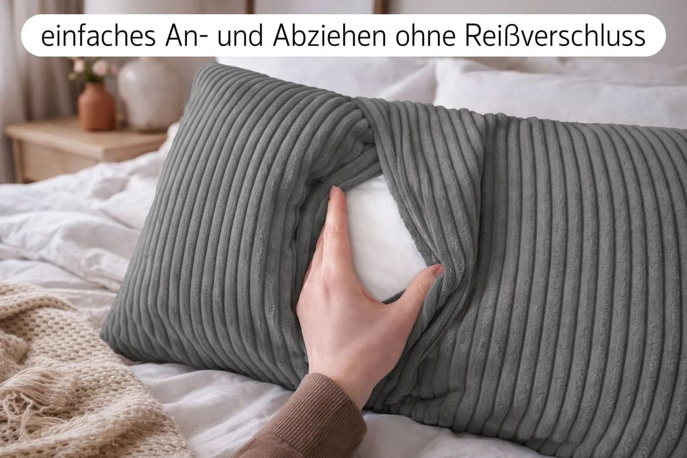 Amilian Dekokissen 40x80 cm Grau mit Füllung - Bild 3