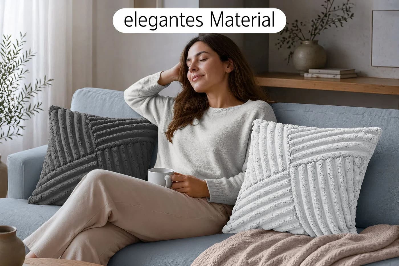 Amilian Dekokissen 4er Set mit Füllung und Bezug Grau Cord-Optik - Bild 5
