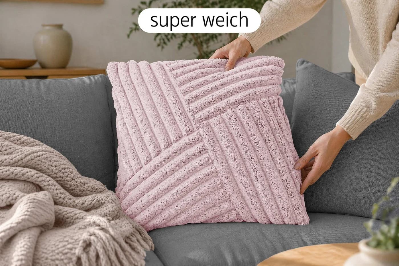 Amilian Dekokissen 4er Set mit Füllung Cord-Optik 40x40 cm