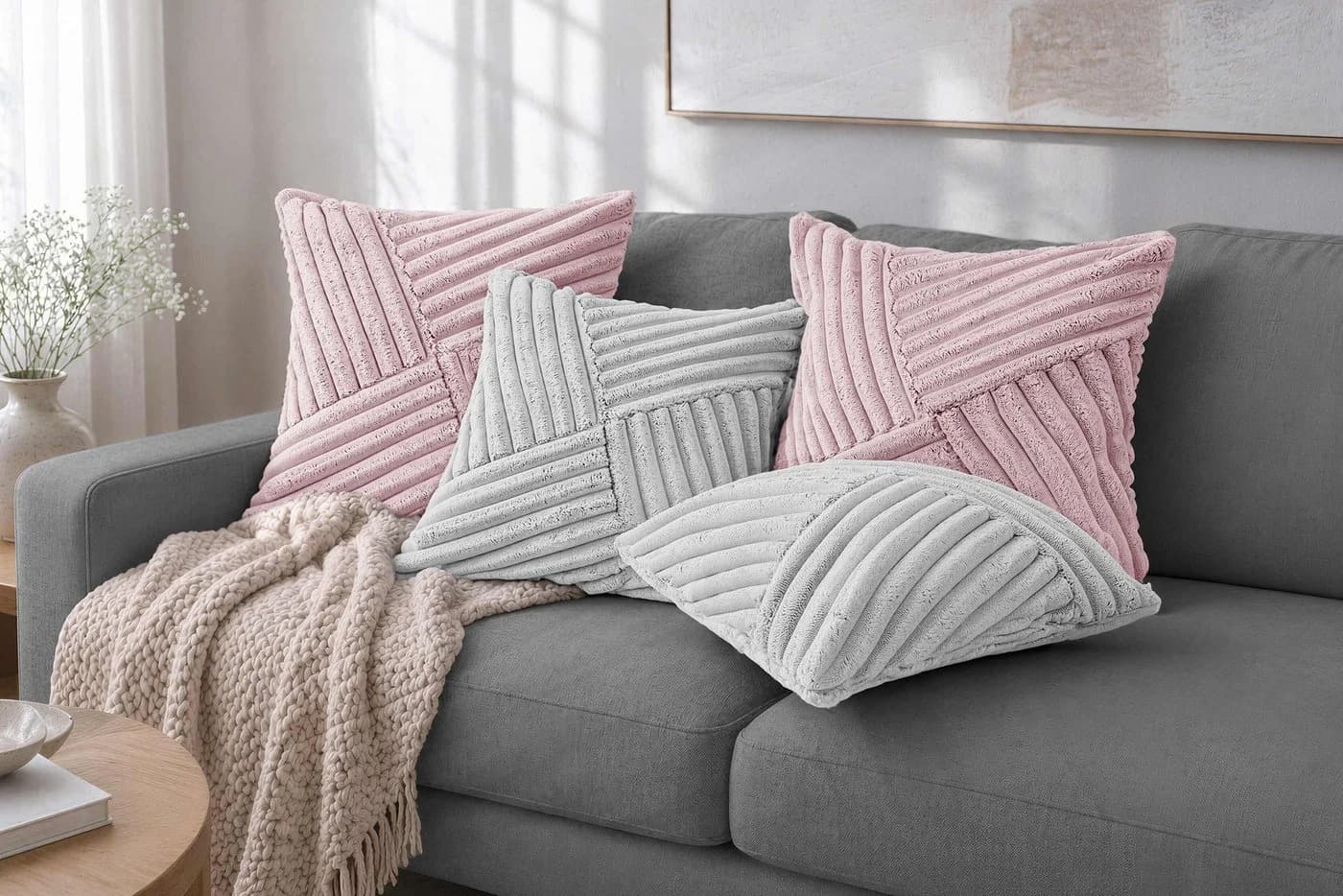 Amilian Dekokissen 4er Set mit Füllung Cord-Optik 40x40 cm - Bild 2