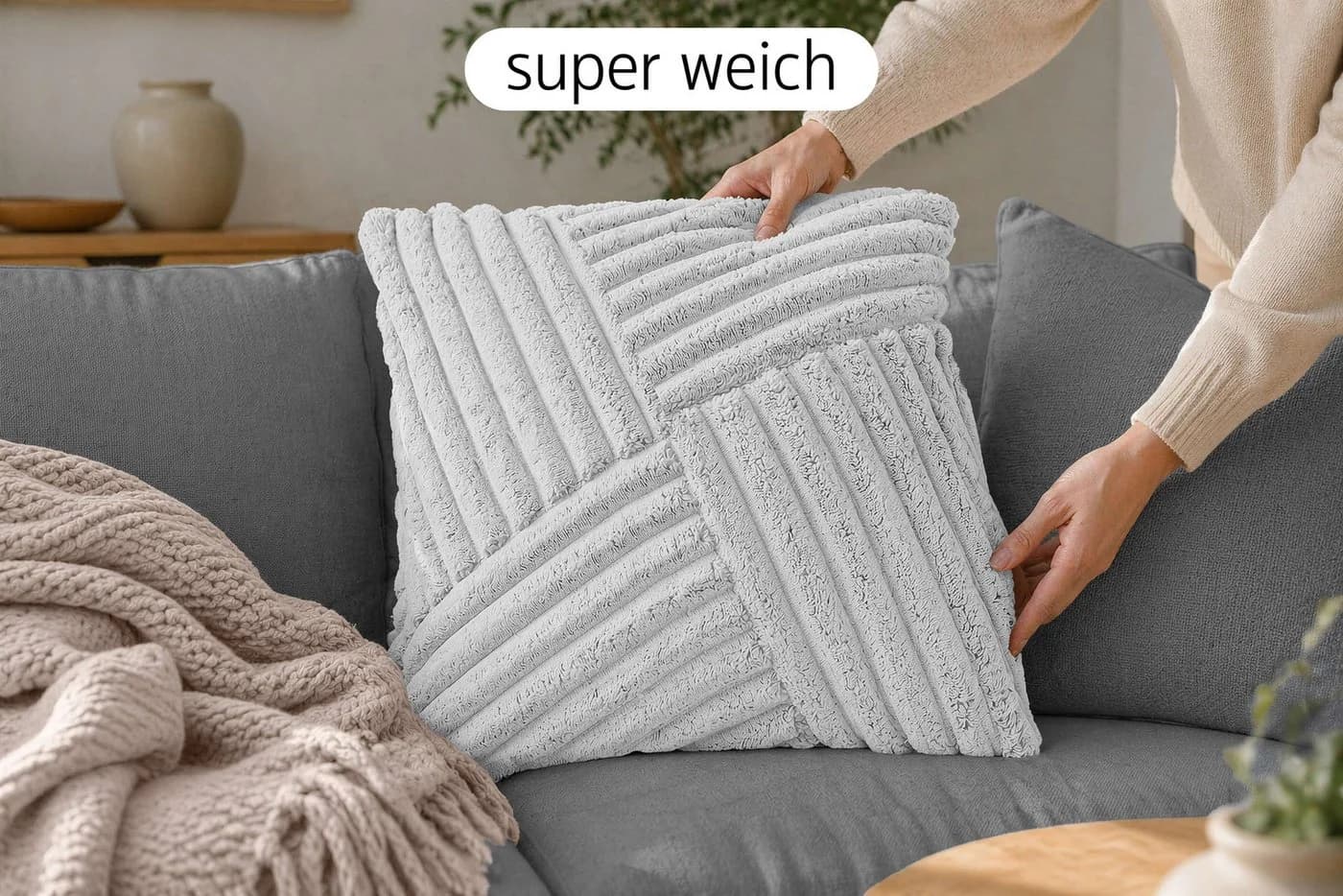 Amilian Kissenbezüge 4er Set Grau 40x40 cm Soft-Stoff