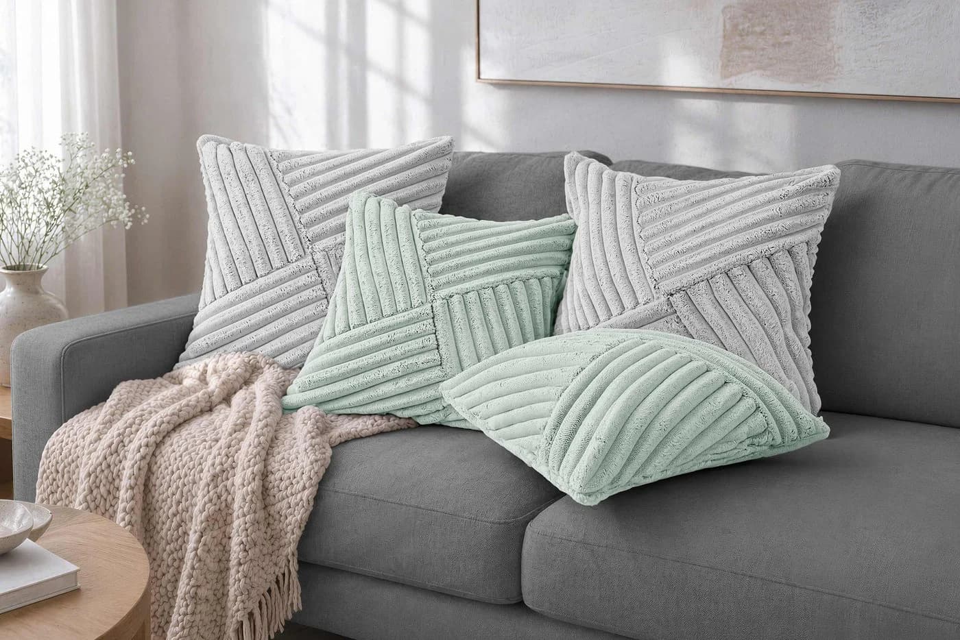 Amilian Kissenbezüge 4er Set Grau 40x40 cm Soft-Stoff - Bild 2