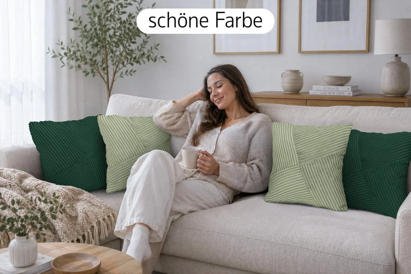Amilian Dekokissen 4er-Set Grün Kunstfaser Formstabil - Bild 4