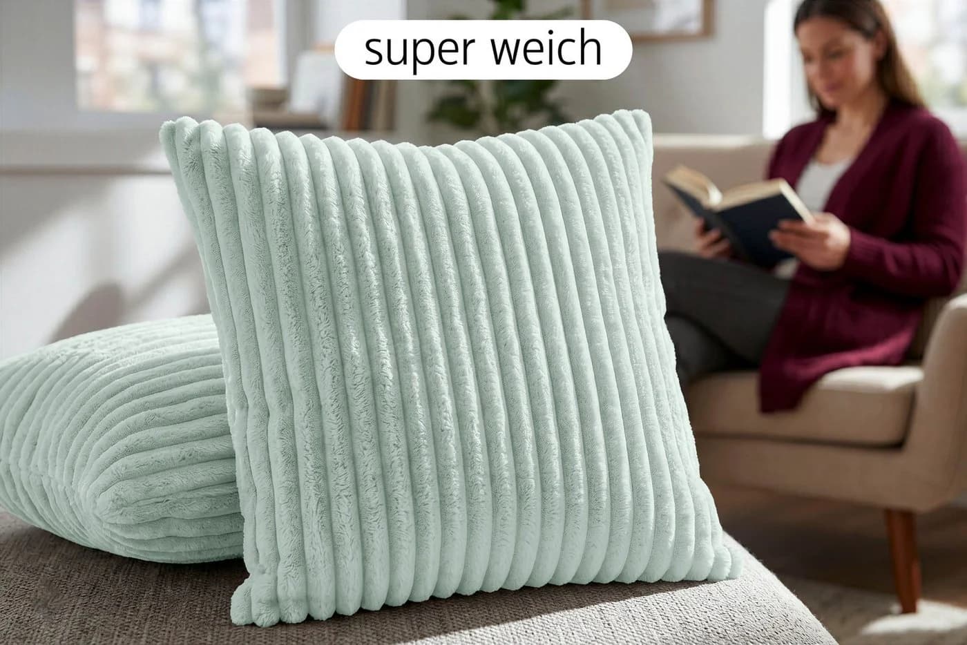 Amilian Dekokissen 4er Set mit Füllung Cord-Optik Grün