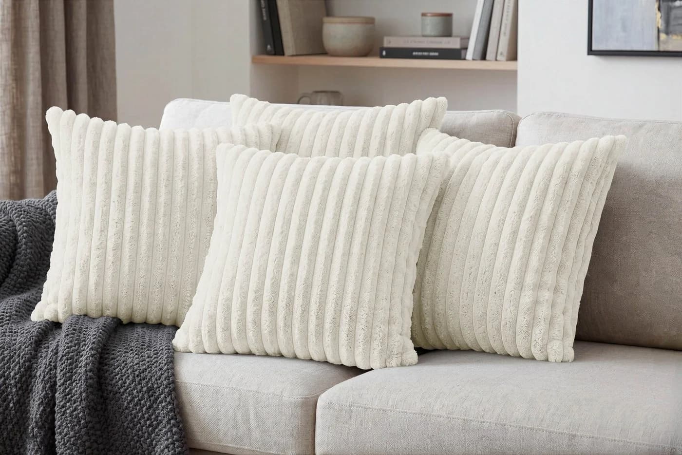 Amilian Kissenbezüge 4er Set Beige Hotelverschluss 40x40 cm - Bild 2
