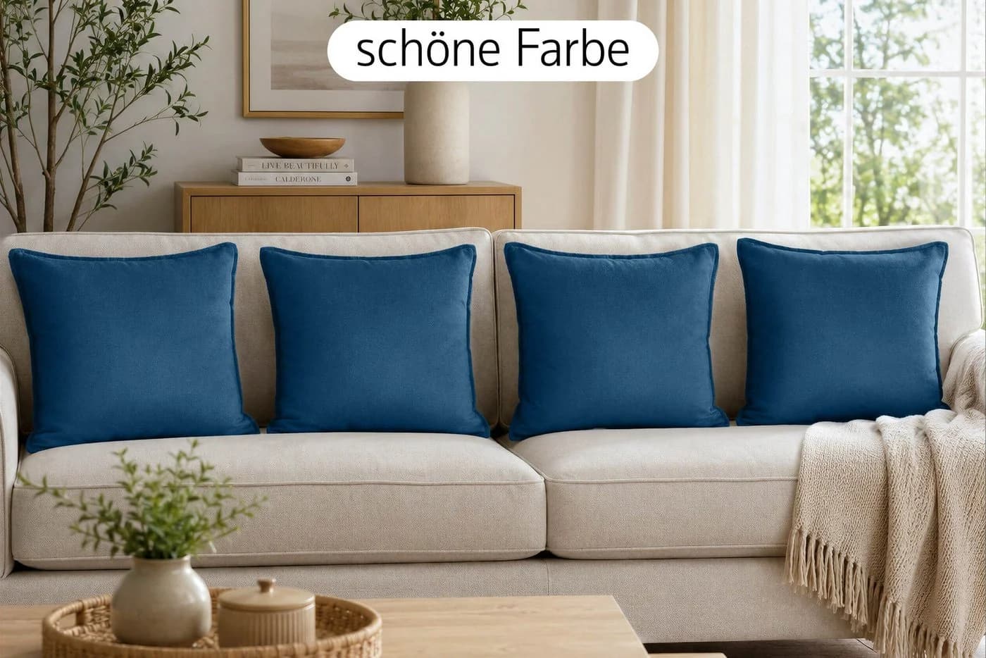 Amilian Dekokissen 4er Set Blau mit Reißverschluss - Bild 4