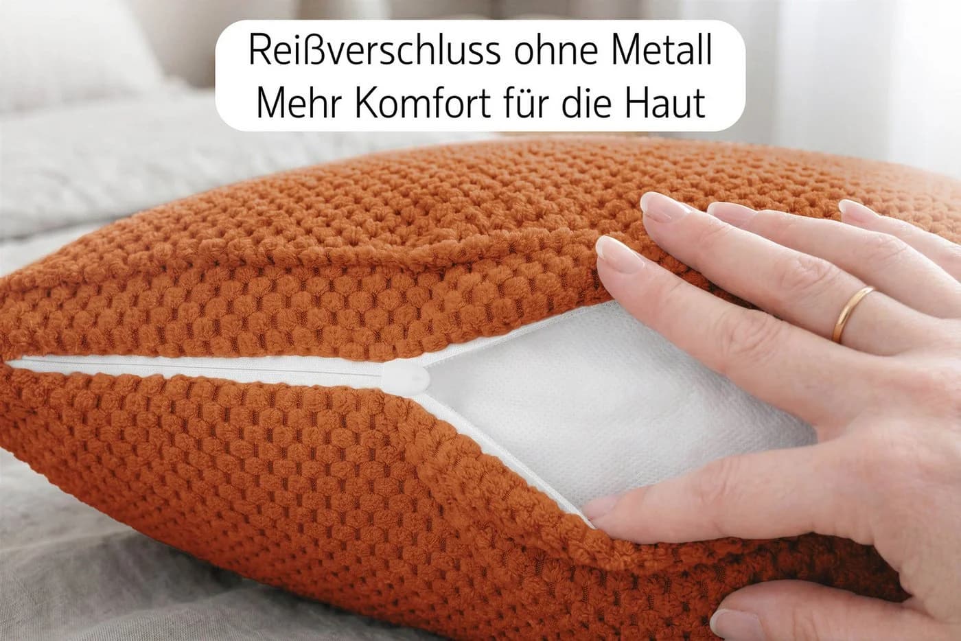 Amilian Dekokissen 4er Set Orange Mikrovelours - Bild 3