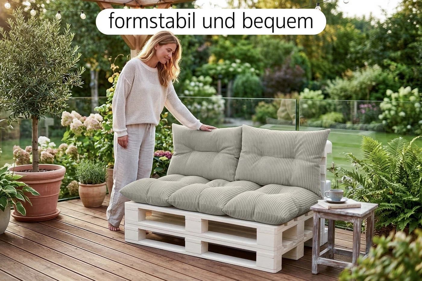 Amilian Palettenkissen Set 3-tlg. Grau Soft-Bezug - Bild 5