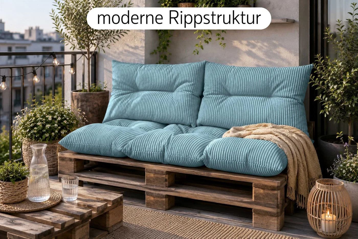 Amilian Palettenkissen Set 3-tlg. Blau für Palettenmöbel