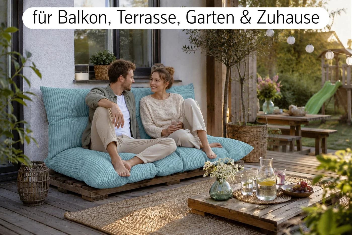 Amilian Palettenkissen Set 3-tlg. Blau für Palettenmöbel - Bild 3