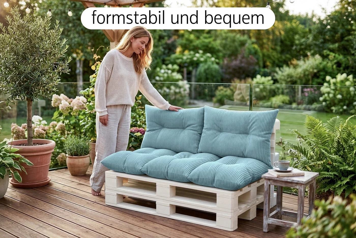 Amilian Palettenkissen Set 3-tlg. Blau für Palettenmöbel - Bild 5