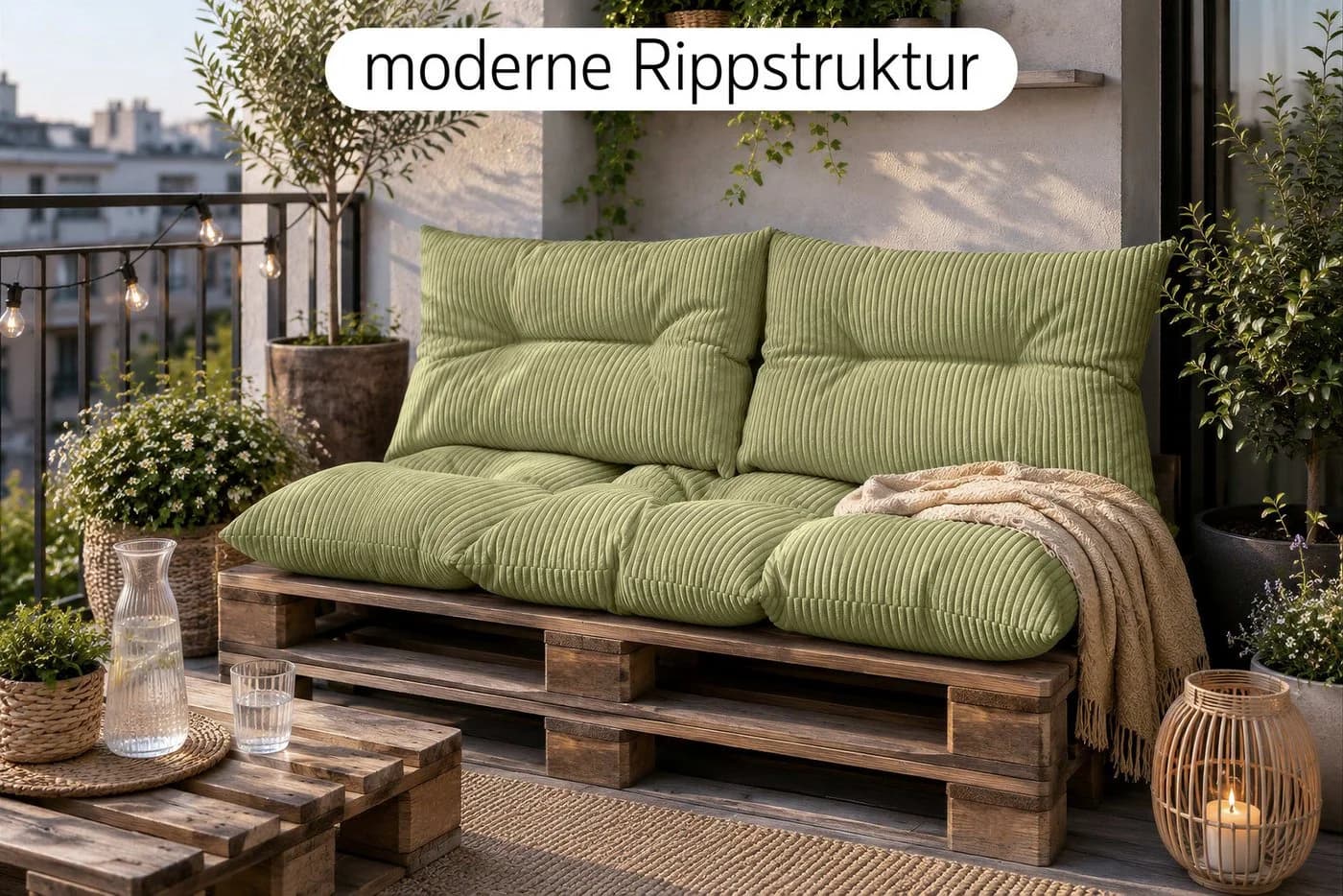 Amilian Palettenkissen Set 3-tlg. Grün für Palettenmöbel
